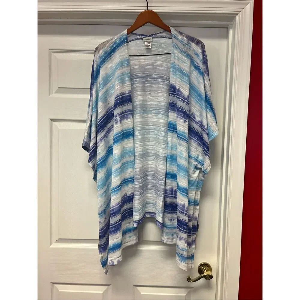 Avenue Watercolor Blues Open Front Cardigan sz 30/32 EUC